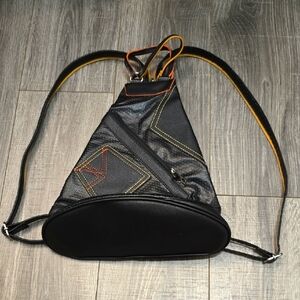 Chic Black Backpack with Orange and Yellow Accents